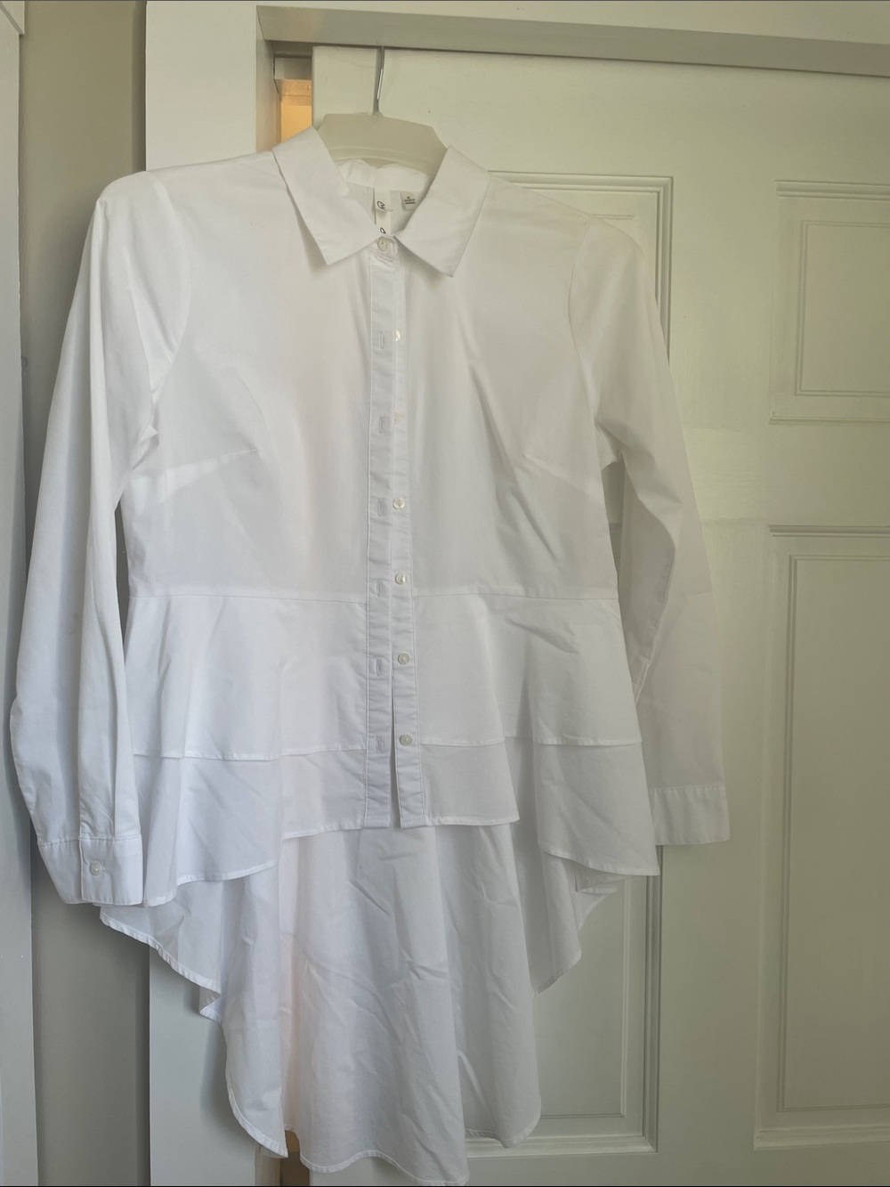 NY Collection White Layered Button-Down Blouse